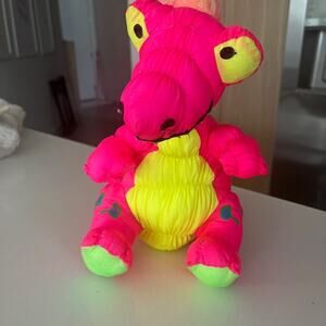 Stuffins Pink Dinosaur Dragon Noise 14” Plush CLEAN Neon 1993 Vintage